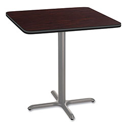 National Public Seating Cafe Table, 36w x 36d x 36h, Square Top/X-Base, Mahogany Top, Gray Base