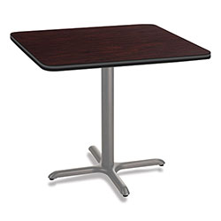 National Public Seating Cafe Table, 36w x 36d x 30h, Square Top/X-Base, Mahogany Top, Gray Base