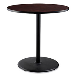 National Public Seating Cafe Table, 36 in Diameter x 42h, Round Top/Base, Mahogany Top, Black Base