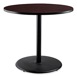 National Public Seating Cafe Table, 36 in Diameter x 36h, Round Top/Base, Mahogany Top, Black Base