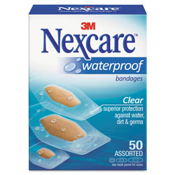 Nexcare Waterproof, Clear Bandages, Assorted Sizes, 50/Box (MMM43250)