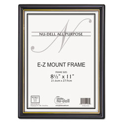 Nudell Plastics EZ Mount Document Frame w/Trim Accent, Plastic Face, 8.5 x 11, Black/Gold, 18/CT