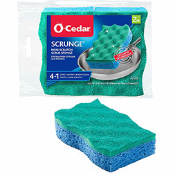 O Cedar Scrunge Non-Scratch Scrub Sponge, 4.2 in Width x 2.6 in Depth x 4.2 in Length, 2/Pack, Cellulose, Synthetic Fiber, Multi, Blue, Green
