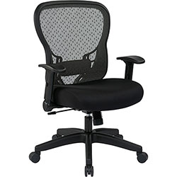 Office Star Deluxe R2 Space Grid Back Chair - Black Mesh Fabric, Memory Foam Seat - Black Back - Mid Back - 5-star Base - Armrest