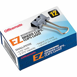 Officemate Binder Clip, Small, 2.8 in Length x 1.7 in Width, 0.38 in Size Capacity, 12/Box, Gray