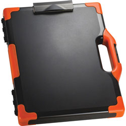 Officemate Carry-All Clipboard Box, 13 inW x 2 inD x 16 inH, Black/Orange
