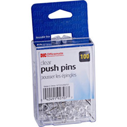 Officemate Push Pins, Plastic, Clear, Head 1/2" L