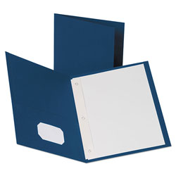 Oxford Leatherette Two Pocket Portfolio with Fasteners, 8 1/2 in x 11 in, Blue, 10/PK