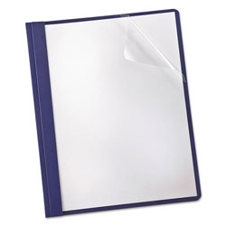 Oxford Linen Finish Clear Front Report Cover, 3 Fasteners, Letter, Navy, 25/Box