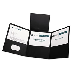 Oxford Tri-Fold Folder w/3 Pockets, Holds 150 Letter-Size Sheets, Black
