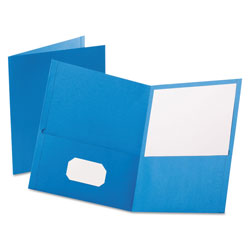 Oxford Twin-Pocket Folder, Embossed Leather Grain Paper, Light Blue, 25/Box