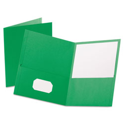 Oxford Twin-Pocket Folder, Embossed Leather Grain Paper, Light Green, 25/Box