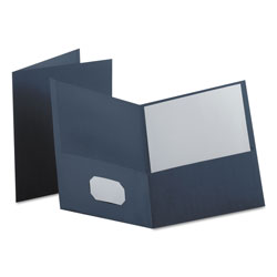 Oxford Twin-Pocket Folder, Embossed Leather Grain Paper, Dark Blue, 25/Box