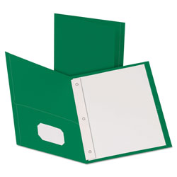 Oxford Twin-Pocket Folders with 3 Fasteners, Letter, 1/2 in Capacity, Green, 25/Box
