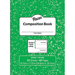Pacon Composition Book - 24 Sheets - 48 Pages9.8 in x 7.5 in - Green Marble Cover - Durable Cover, Soft Cover, Recyclable