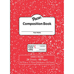 Pacon Composition Book - 24 Sheets - 48 Pages9.8 in x 7.5 in - Red Marble Cover - Durable Cover, Soft Cover