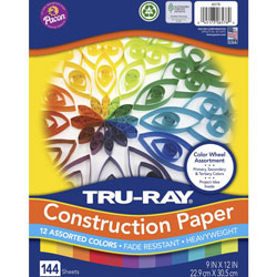 Pacon Construction Paper, 9 inWx1 inLx12 inH, 144 Sh/Pk, Assorted