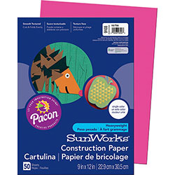 Pacon Construction Paper, 58lb, 9 x 12, Hot Pink, 50/Pack