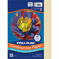 Pacon Construction Paper, 9 inWidth x 12 inLength, 76 lb Basis Weight, 50/Pack, Ivory