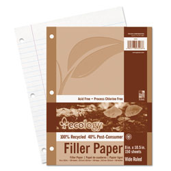 Pacon Ecology Filler Paper, 3-Hole, 8 x 10.5, Wide/Legal Rule, 150/Pack