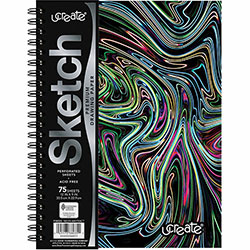 Pacon Fashion Sketch Book, 75 Pages, 9 in x 6 in, Neon Neon Squiggles Cover, Acid-free, Perforated, Durable