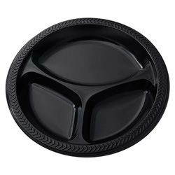 Pactiv 9 in 3-Compartment Plastic Plate, Black
