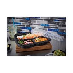 Pactiv EarthChoice Entree2Go Takeout Container, 3-Compartment, 48 oz, 11.75 x 8.75 x 2.13, Black, 200/Carton
