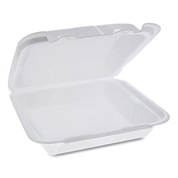 Pactiv Foam Hinged Lid Containers, Dual Tab Lock Happy Face, 8 x 7.75 x 2.25, 1-Compartment, White, 200/Carton