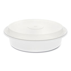 Pactiv Newspring VERSAtainer Microwavable Containers, Round, 35 oz, 8 x 8 x 2.5, White/Clear, Plastic, 150/Carton