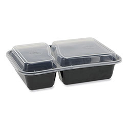 Pactiv Newspring VERSAtainer Microwavable Containers, Rectangular, 2-Compartment, 30 oz, 6 x 8.5 x 2.5, Black/Clear, Plastic, 150/CT
