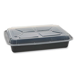 Pactiv Newspring VERSAtainer Microwavable Containers, Rectangular, 58 oz, 8.5 x 11.5 x 2.5, Black/Clear, Plastic, 150/Carton