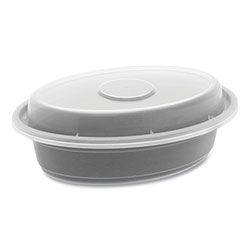 Pactiv Newspring VERSAtainer Microwavable Containers, Oval, 8 oz, 5.7 x 4 x 1.45, Black/Clear, Plastic, 150/Carton