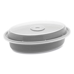 Pactiv Newspring VERSAtainer Microwavable Containers, Oval, 12 oz, 6.8 x 4.8 x 1.45, Black/Clear, Plastic, 150/Carton