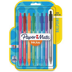 Papermate® Ballpoint Pens, Retractable, Med Pt, 100RT, 8/PK, Ast
