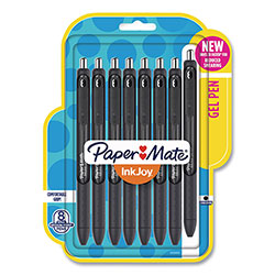 Papermate® InkJoy Gel Pen, Retractable, Medium 0.7 mm, Black Ink, Black Barrel, 8/Pack