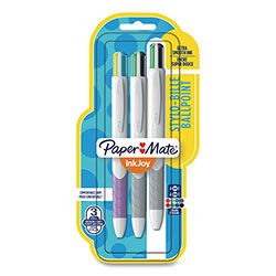 Papermate® InkJoy Quatro Multi-Function Ballpoint Pen, Retractable, Medium 1mm, Assorted Business/Fashion Ink Colors, White Barrel, 3/PK