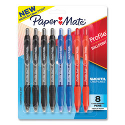 Papermate® Profile Ballpoint Pen, Retractable, Medium 1 mm, Assorted Ink and Barrel Colors, 8/Pack