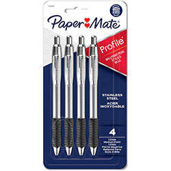 Papermate® Profile Retractable Ballpoint Pens - 1 mm Pen Point Size - Retractable - Gray - Assorted Stainless Steel Barrel - 4 / Pack