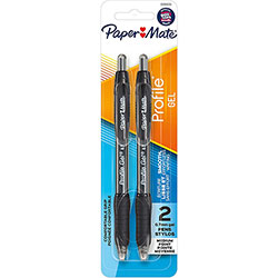 Papermate® Profile Retractable Gel Pens - Medium Pen Point - 0.7 mm Pen Point Size - Retractable - Black Gel-based Ink - 2 / Pack