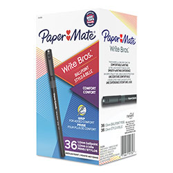 Papermate® Write Bros. Grip Ballpoint Pen, Stick, Medium 1 mm, Black Ink, Black Barrel, 36/Pack