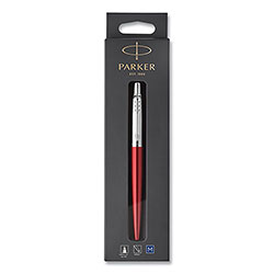 Parker Jotter Ballpoint Pen, Retractable, Medium 0.7 mm, Blue Ink, Kensington Red/Chrome Barrel