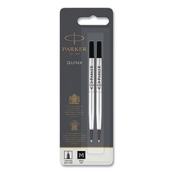 Parker Quink Refill for Parker Rollerball Pen, Medium Tip, Black Ink, 2/Pack