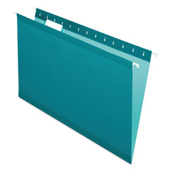 Pendaflex Colored Reinforced Hanging Folders, Legal Size, 1/5-Cut Tab, Teal, 25/Box