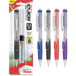 Pentel Mechanical Pencil, w/Twist Eraser, Refillable, 0.5mm, Asst.