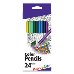 Pentel Color Pencils, 1.98 mm, H (#3), Assorted Lead/Barrel Colors, 24/Pack