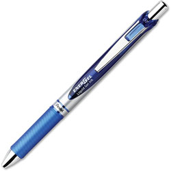 Pentel Gel Pen, Retractable, Metal Tip, .7mm, 12/BX, Blue Barrel/Ink