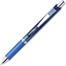 Pentel Gel Pen, Retractable, Metal Tip, .7mm, 12/BX, Blue Barrel/Ink
