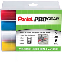 Pentel Liquid Chalk Markers, Jumbo Tip, Wet-Erase, 4/Pk, Ast