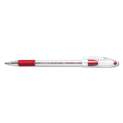 Pentel R.S.V.P. Stick Ballpoint Pen, Fine 0.7mm, Red Ink, Clear/Red Barrel, Dozen (PENBK90B)