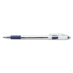 Pentel R.S.V.P. Stick Ballpoint Pen, Fine 0.7mm, Blue Ink, Clear/Blue Barrel, Dozen